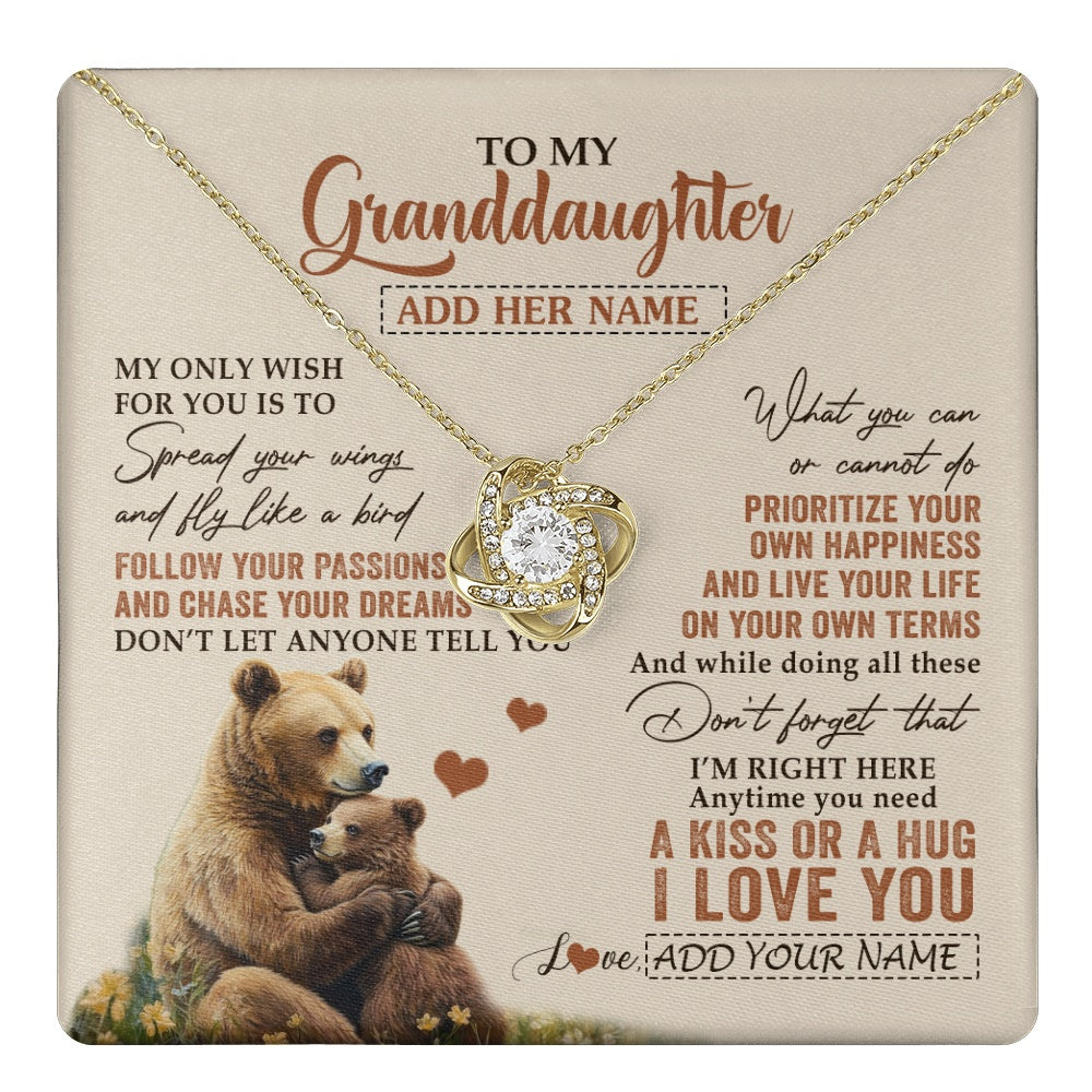 Love Knot Necklace 18K Yellow Gold Finish | 1 | Personalized To My Granddaughter Gifts Necklace From Grandma Bear My Only Wish For You Granddaughter Birthday Gifts Graduation Christmas Gift Box Message Card | teecentury.myshopify