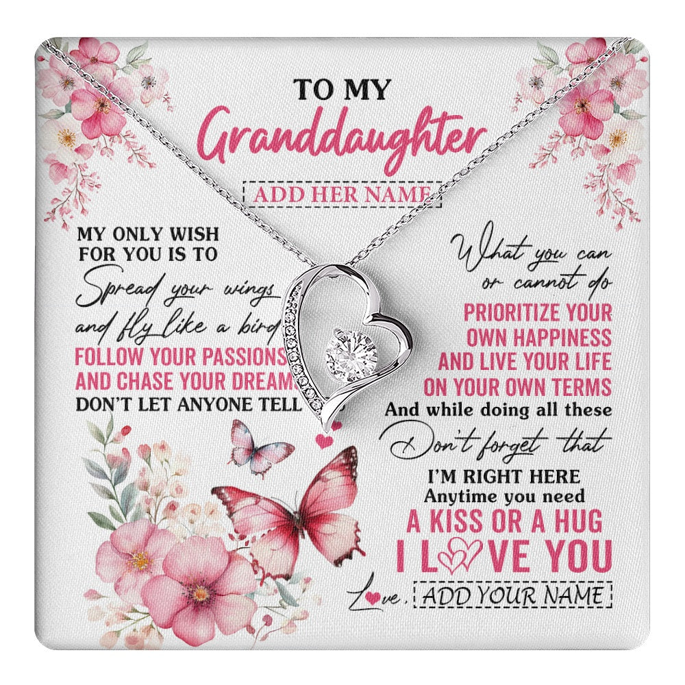 Forever Love Necklace 14K White Gold Finish | 1 | Personalized To My Granddaughter Gifts Necklace From Grandma Butterfly My Only Wish For You Granddaughter Birthday Gifts Christmas Gift Box Message Card | teecentury.myshopify