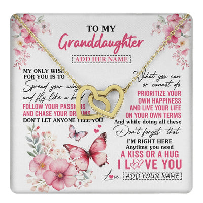 Interlocking Hearts Necklace 18K Yellow Gold Finish | 1 | Personalized To My Granddaughter Gifts Necklace From Grandma Butterfly My Only Wish For You Granddaughter Birthday Gifts Christmas Gift Box Message Card | teecentury.myshopify