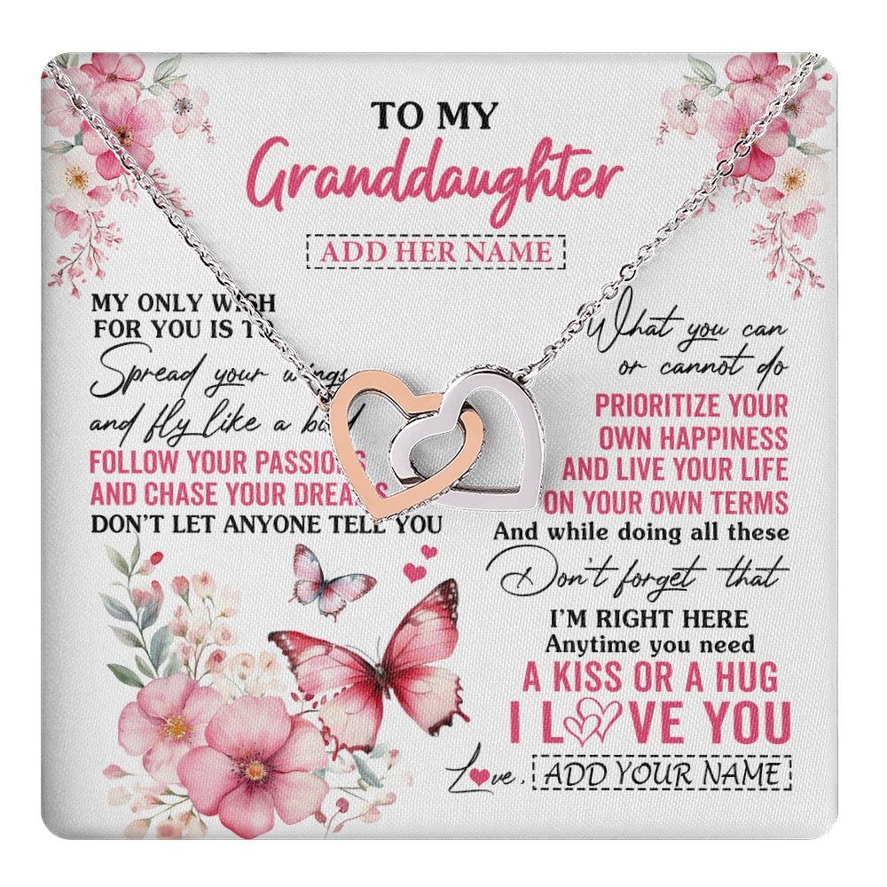 Interlocking Hearts Necklace Stainless Steel & Rose Gold Finish | 1 | Personalized To My Granddaughter Gifts Necklace From Grandma Butterfly My Only Wish For You Granddaughter Birthday Gifts Christmas Gift Box Message Card | teecentury.myshopify