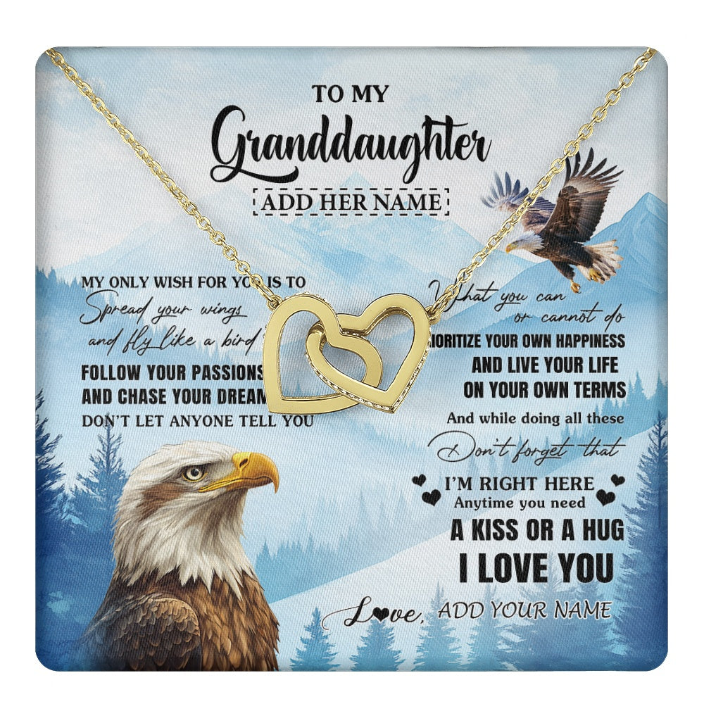Interlocking Hearts Necklace 18K Yellow Gold Finish | 1 | Personalized To My Granddaughter Gifts Necklace From Grandma Grandpa Eagle My Only Wish For You Granddaughter Birthday Gifts Christmas Gift Box Message Card | teecentury.myshopify