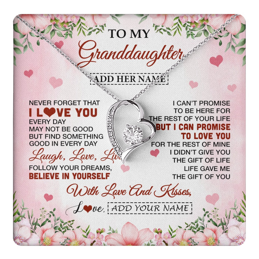 Forever Love Necklace 14K White Gold Finish | 1 | Personalized To My Granddaughter Gifts Necklace From Grandma Grandpa Floral I Love You Birthday Gifts For Granddaughter Graduation Christmas Gift Box Message Card | https://teecentury.