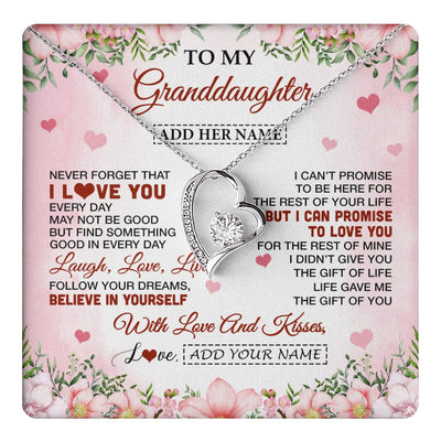 Forever Love Necklace 14K White Gold Finish | 1 | Personalized To My Granddaughter Gifts Necklace From Grandma Grandpa Floral I Love You Birthday Gifts For Granddaughter Graduation Christmas Gift Box Message Card | https://teecentury.