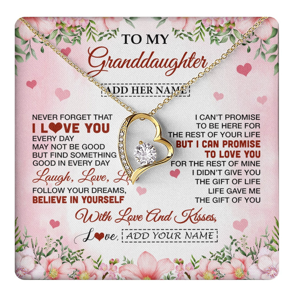 Forever Love Necklace 18K Yellow Gold Finish | 1 | Personalized To My Granddaughter Gifts Necklace From Grandma Grandpa Floral I Love You Birthday Gifts For Granddaughter Graduation Christmas Gift Box Message Card | https://teecentury.