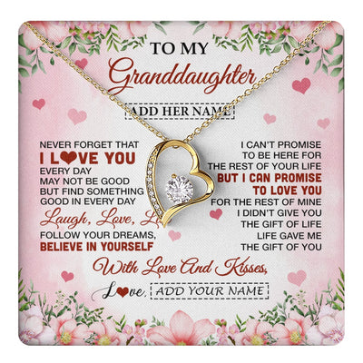 Forever Love Necklace 18K Yellow Gold Finish | 1 | Personalized To My Granddaughter Gifts Necklace From Grandma Grandpa Floral I Love You Birthday Gifts For Granddaughter Graduation Christmas Gift Box Message Card | https://teecentury.
