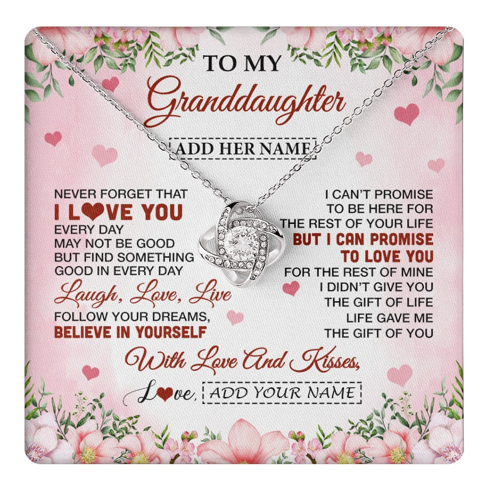 Love Knot Necklace 14K White Gold Finish | 1 | Personalized To My Granddaughter Gifts Necklace From Grandma Grandpa Floral I Love You Birthday Gifts For Granddaughter Graduation Christmas Gift Box Message Card | https://teecentury.