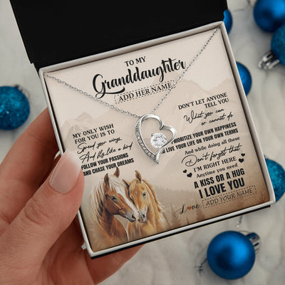 Forever Love Necklace 14K White Gold Finish | 2 | Personalized To My Granddaughter Gifts Necklace From Grandma Grandpa Horse My Only Wish For You Granddaughter Birthday Gifts Christmas Gift Box Message Card | https://teecentury.