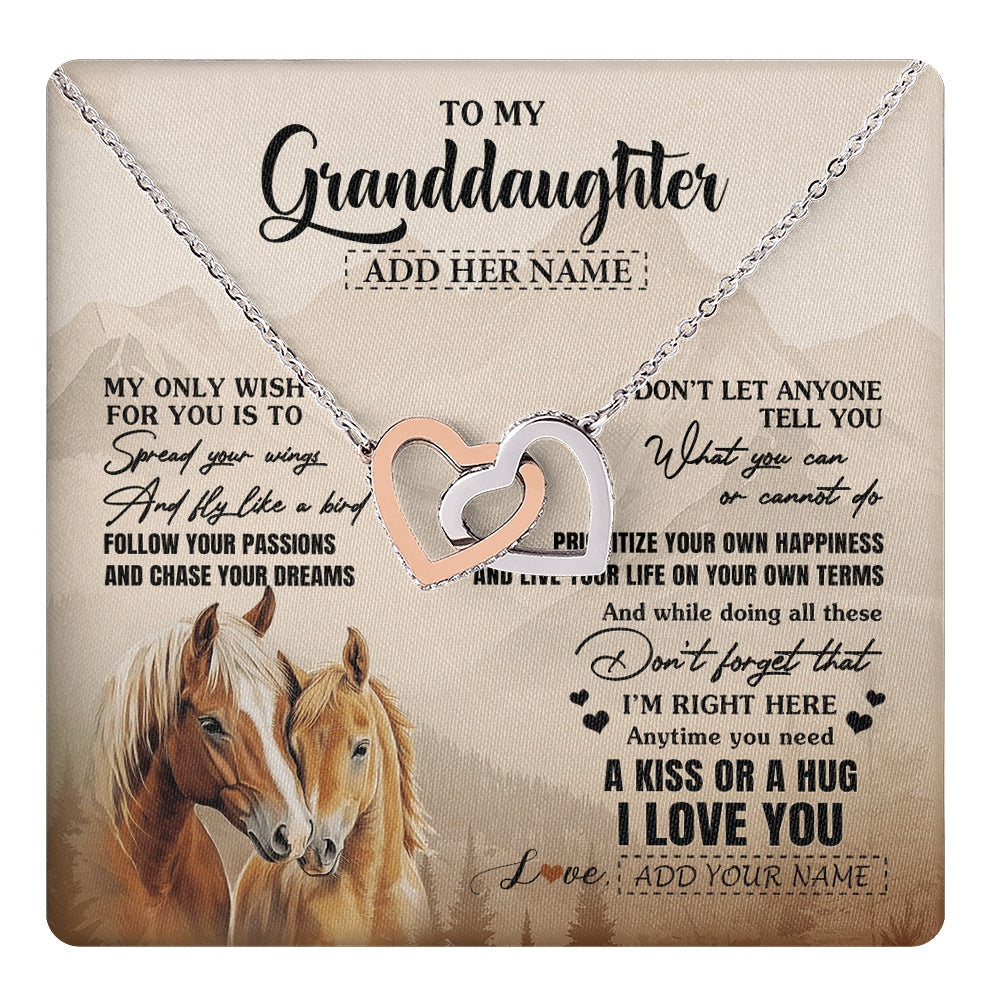 Interlocking Hearts Necklace Stainless Steel & Rose Gold Finish | 1 | Personalized To My Granddaughter Gifts Necklace From Grandma Grandpa Horse My Only Wish For You Granddaughter Birthday Gifts Christmas Gift Box Message Card | https://teecentury.