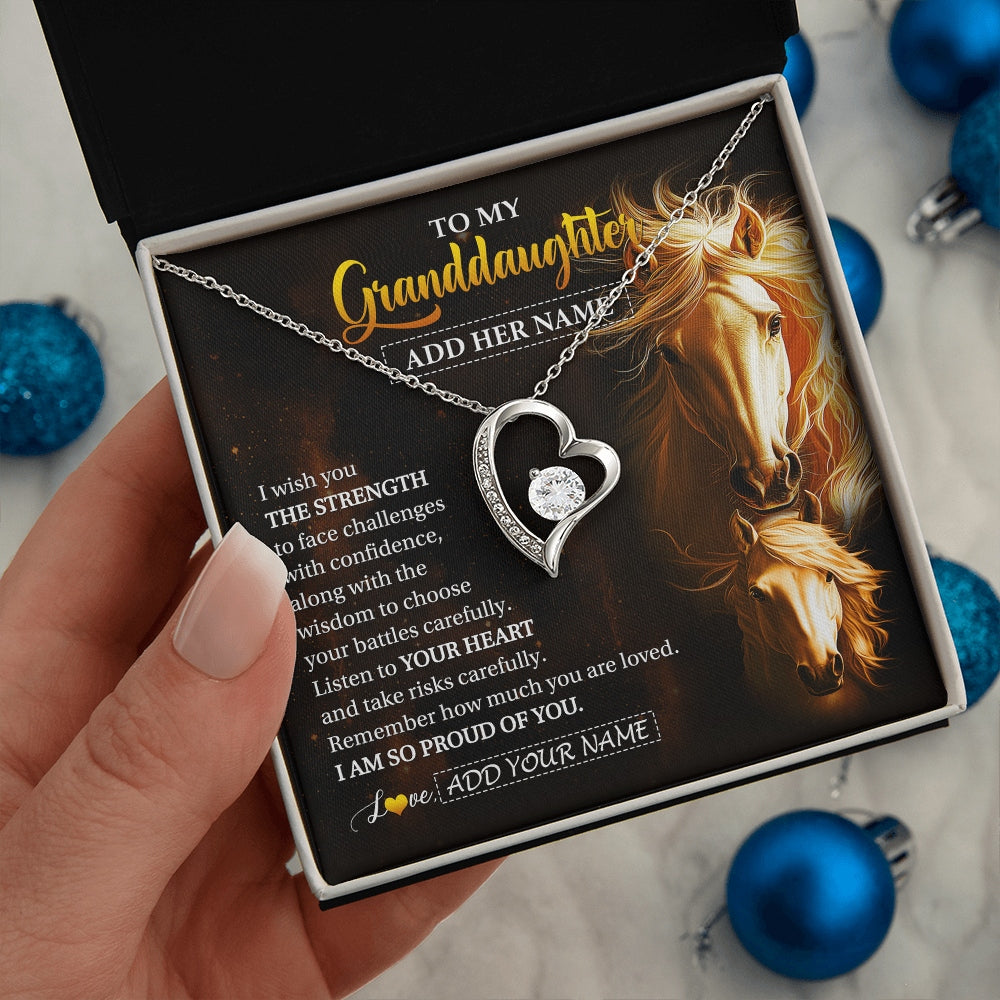 Forever Love Necklace 14K White Gold Finish | 2 | Personalized To My Granddaughter Gifts Necklace From Grandma Grandpa I Wish You The Strength Horse Granddaughter Birthday Gifts Christmas Gift Box Message Card | https://teecentury.