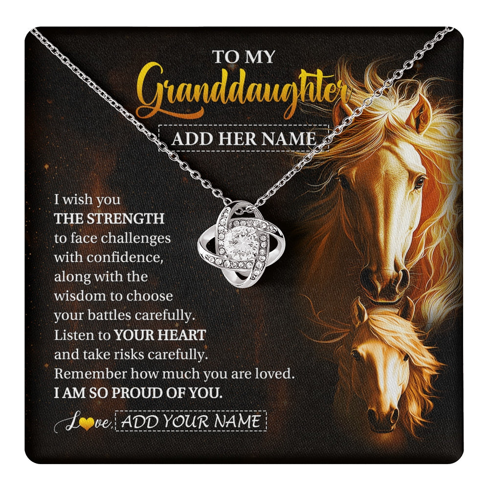 Love Knot Necklace 14K White Gold Finish | 1 | Personalized To My Granddaughter Gifts Necklace From Grandma Grandpa I Wish You The Strength Horse Granddaughter Birthday Gifts Christmas Gift Box Message Card | https://teecentury.