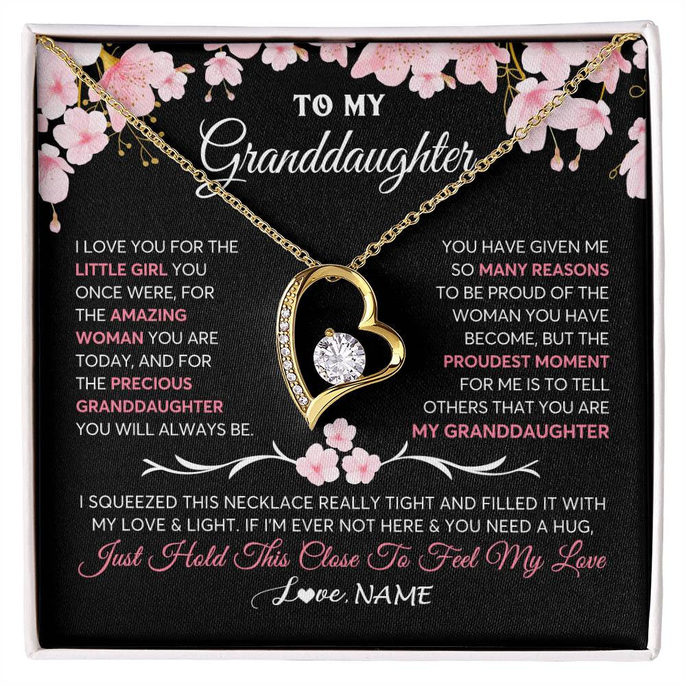 Forever Love Necklace 18K Yellow Gold Finish | 1 | Personalized To My Granddaughter Gifts Necklace From Grandma Grandpa Love Precious Granddaughter Birthday Graduation Christmas Customized Gift Box Message Card | teecentury