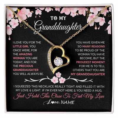 Forever Love Necklace 18K Yellow Gold Finish | 1 | Personalized To My Granddaughter Gifts Necklace From Grandma Grandpa Love Precious Granddaughter Birthday Graduation Christmas Customized Gift Box Message Card | teecentury