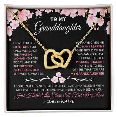 Interlocking Hearts Necklace 18K Yellow Gold Finish | 1 | Personalized To My Granddaughter Gifts Necklace From Grandma Grandpa Love Precious Granddaughter Birthday Graduation Christmas Customized Gift Box Message Card | teecentury