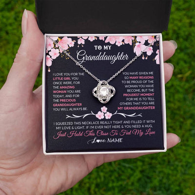 Love Knot Necklace 14K White Gold Finish | 2 | Personalized To My Granddaughter Gifts Necklace From Grandma Grandpa Love Precious Granddaughter Birthday Graduation Christmas Customized Gift Box Message Card | teecentury