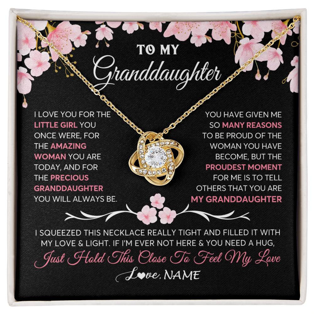 Love Knot Necklace 18K Yellow Gold Finish | 1 | Personalized To My Granddaughter Gifts Necklace From Grandma Grandpa Love Precious Granddaughter Birthday Graduation Christmas Customized Gift Box Message Card | teecentury