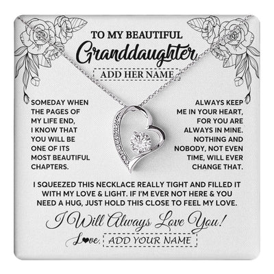 Forever Love Necklace 14K White Gold Finish | 1 | Personalized To My Granddaughter Gifts Necklace From Grandma Grandpa Someday When The Pages Birthday Granddaughter Christmas Graduation Gift Box Message Card | https://teecentury.