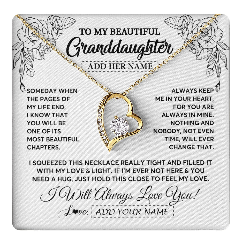 Forever Love Necklace 18K Yellow Gold Finish | 1 | Personalized To My Granddaughter Gifts Necklace From Grandma Grandpa Someday When The Pages Birthday Granddaughter Christmas Graduation Gift Box Message Card | https://teecentury.