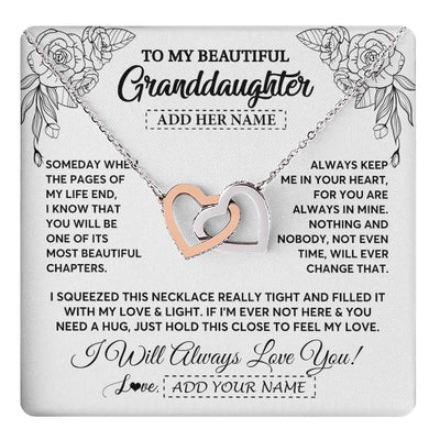 Interlocking Hearts Necklace Stainless Steel & Rose Gold Finish | 1 | Personalized To My Granddaughter Gifts Necklace From Grandma Grandpa Someday When The Pages Birthday Granddaughter Christmas Graduation Gift Box Message Card | https://teecentury.