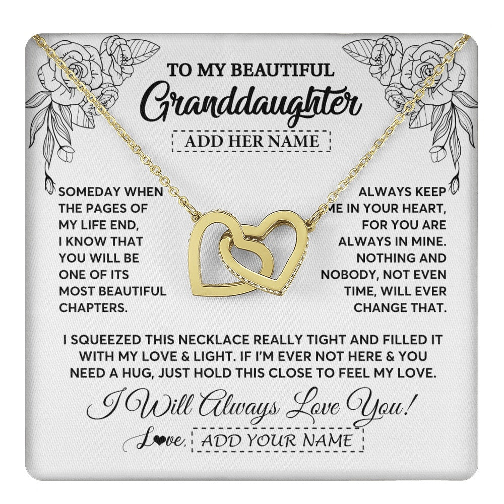 Interlocking Hearts Necklace 18K Yellow Gold Finish | 1 | Personalized To My Granddaughter Gifts Necklace From Grandma Grandpa Someday When The Pages Birthday Granddaughter Christmas Graduation Gift Box Message Card | https://teecentury.