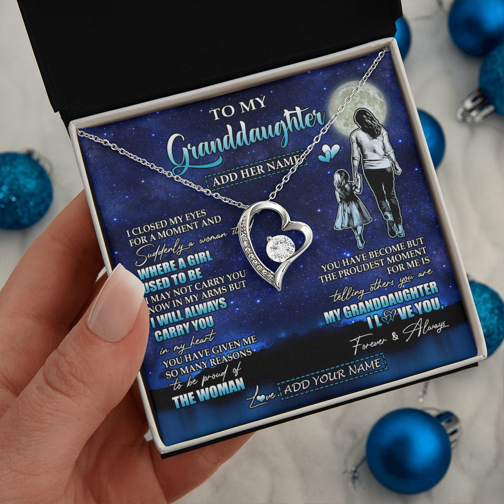 Forever Love Necklace 14K White Gold Finish | 2 | Personalized To My Granddaughter Gifts Necklace From Grandma I Closed My Eyes For A Moment Granddaughter Birthday Graduation Christmas Gift Box Message Card | teecentury.myshopify