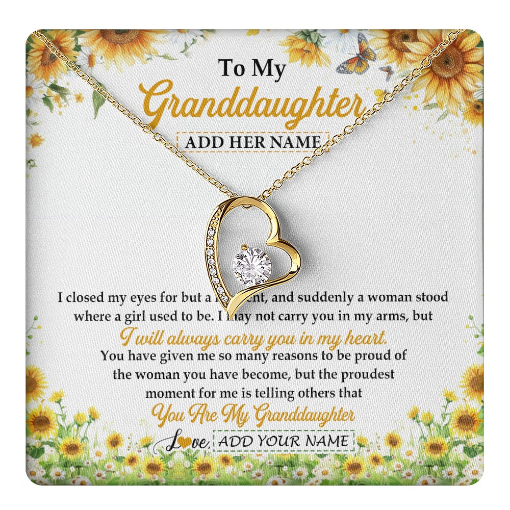 Forever Love Necklace 18K Yellow Gold Finish | 1 | Personalized To My Granddaughter Gifts Necklace From Grandma I Closed My Eyes Sunflower Best Granddaughter Birthday Gifts Christmas Gift Box Message Card | teecentury.myshopify