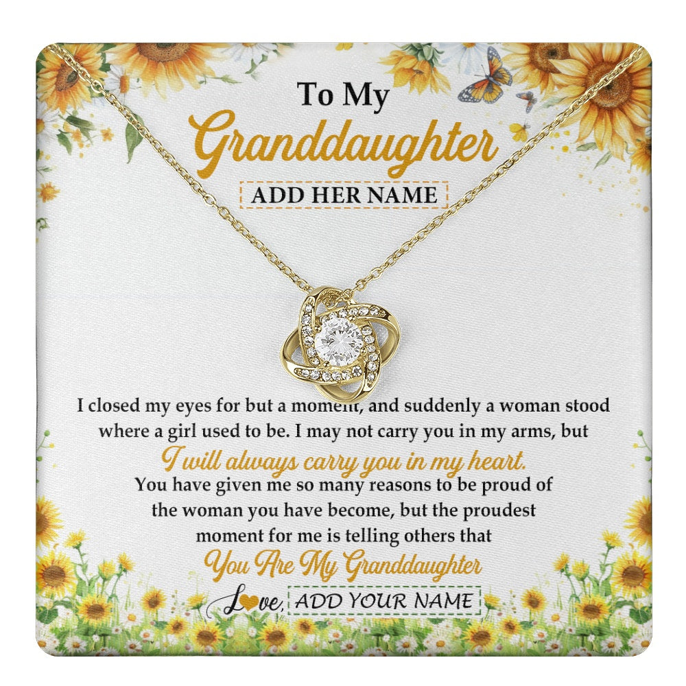 Love Knot Necklace 18K Yellow Gold Finish | 1 | Personalized To My Granddaughter Gifts Necklace From Grandma I Closed My Eyes Sunflower Best Granddaughter Birthday Gifts Christmas Gift Box Message Card | teecentury.myshopify