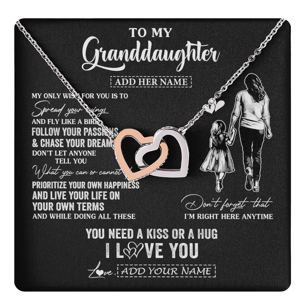 Interlocking Hearts Necklace Stainless Steel & Rose Gold Finish | 1 | Personalized To My Granddaughter Gifts Necklace From Grandma Nana My Only Wish For You Granddaughter Birthday Gifts Graduation Christmas Gift Box Message Card | teecentury.myshopify