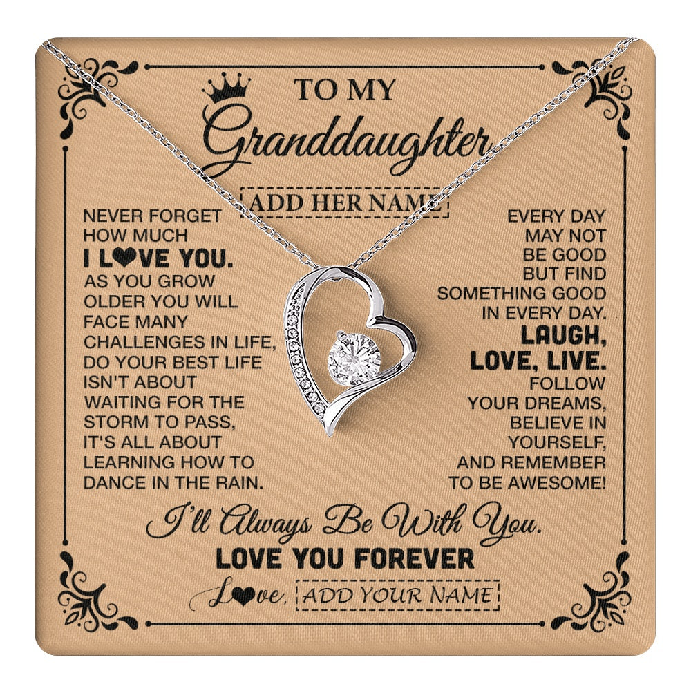 Forever Love Necklace 14K White Gold Finish | 1 | Personalized To My Granddaughter Gifts Necklace From Grandma Never Forget How Much I Love You Granddaughter Birthday Gifts Christmas Gift Box Message Card | https://teecentury.