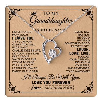 Forever Love Necklace 14K White Gold Finish | 1 | Personalized To My Granddaughter Gifts Necklace From Grandma Never Forget How Much I Love You Granddaughter Birthday Gifts Christmas Gift Box Message Card | https://teecentury.