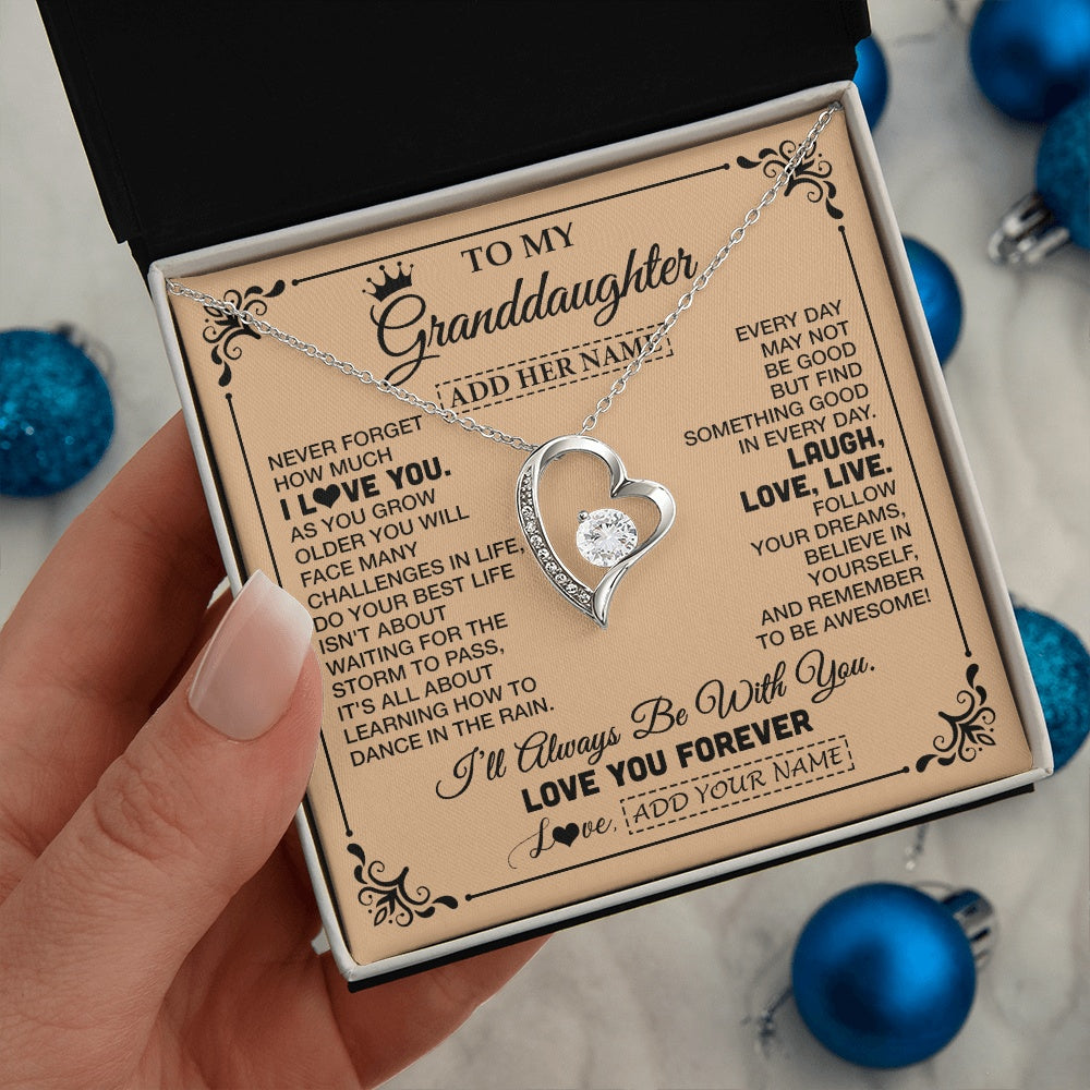 Forever Love Necklace 14K White Gold Finish | 2 | Personalized To My Granddaughter Gifts Necklace From Grandma Never Forget How Much I Love You Granddaughter Birthday Gifts Christmas Gift Box Message Card | https://teecentury.