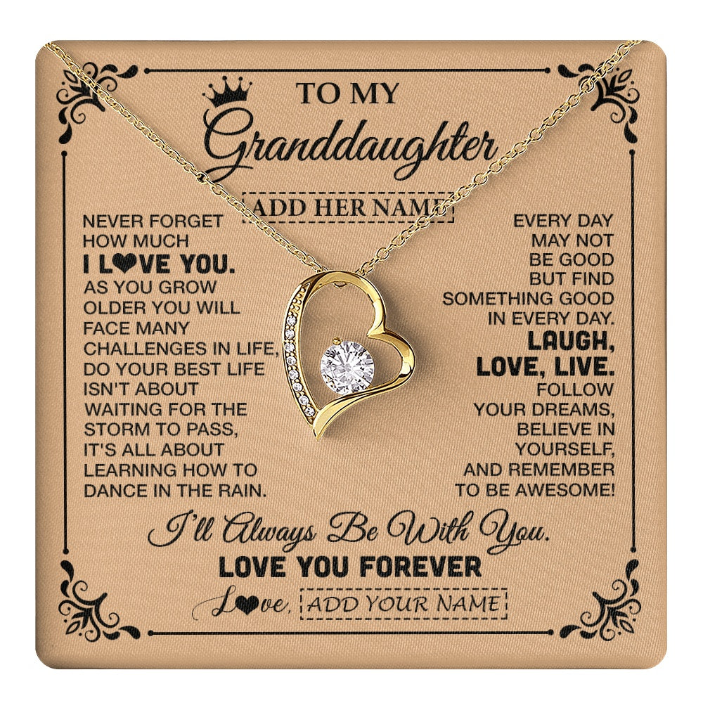 Forever Love Necklace 18K Yellow Gold Finish | 1 | Personalized To My Granddaughter Gifts Necklace From Grandma Never Forget How Much I Love You Granddaughter Birthday Gifts Christmas Gift Box Message Card | https://teecentury.