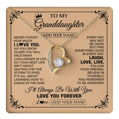 Forever Love Necklace 18K Yellow Gold Finish | 1 | Personalized To My Granddaughter Gifts Necklace From Grandma Never Forget How Much I Love You Granddaughter Birthday Gifts Christmas Gift Box Message Card | https://teecentury.