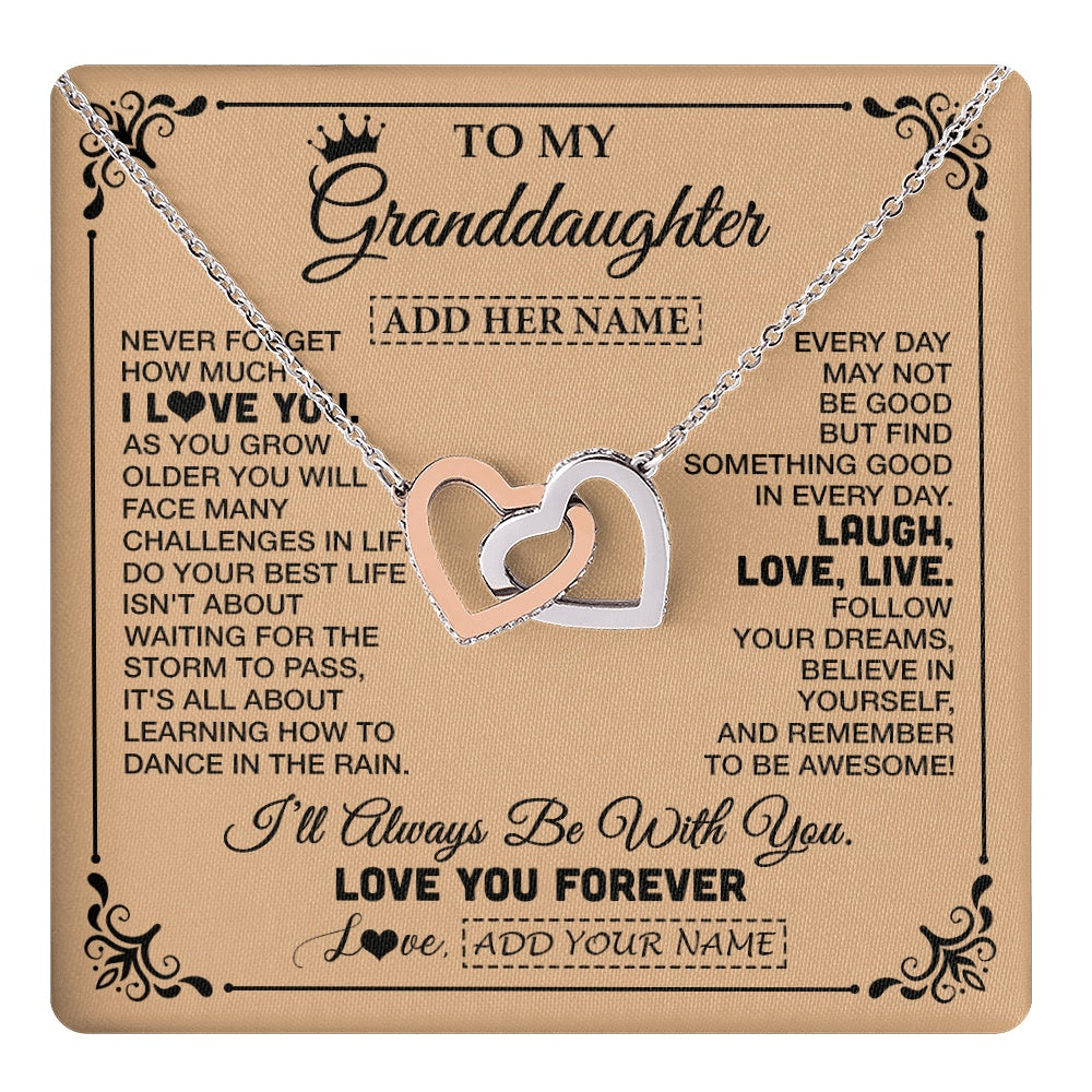 Interlocking Hearts Necklace Stainless Steel & Rose Gold Finish | 1 | Personalized To My Granddaughter Gifts Necklace From Grandma Never Forget How Much I Love You Granddaughter Birthday Gifts Christmas Gift Box Message Card | https://teecentury.