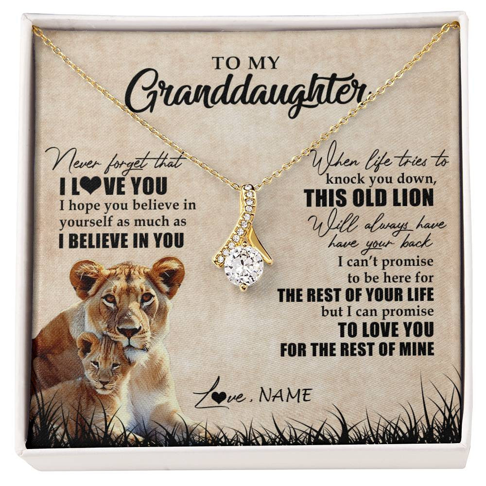 Alluring Beauty Necklace 18K Yellow Gold Finish | Personalized To My Granddaughter Gifts Necklace From Grandma Old Lion Granddaughter Jewelry Birthday Graduation Christmas Customized Gift Box Message Card | teecentury