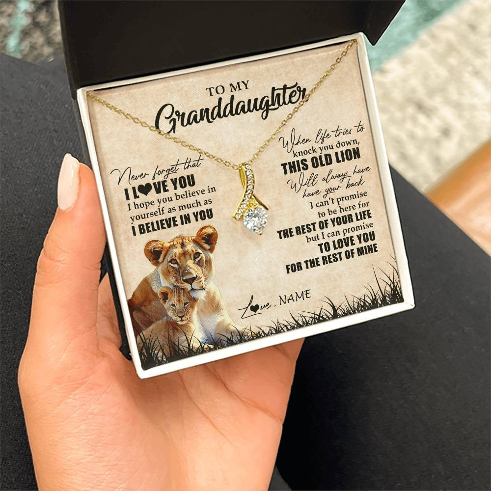 Alluring Beauty Necklace 18K Yellow Gold Finish | Personalized To My Granddaughter Gifts Necklace From Grandma Old Lion Granddaughter Jewelry Birthday Graduation Christmas Customized Gift Box Message Card | teecentury