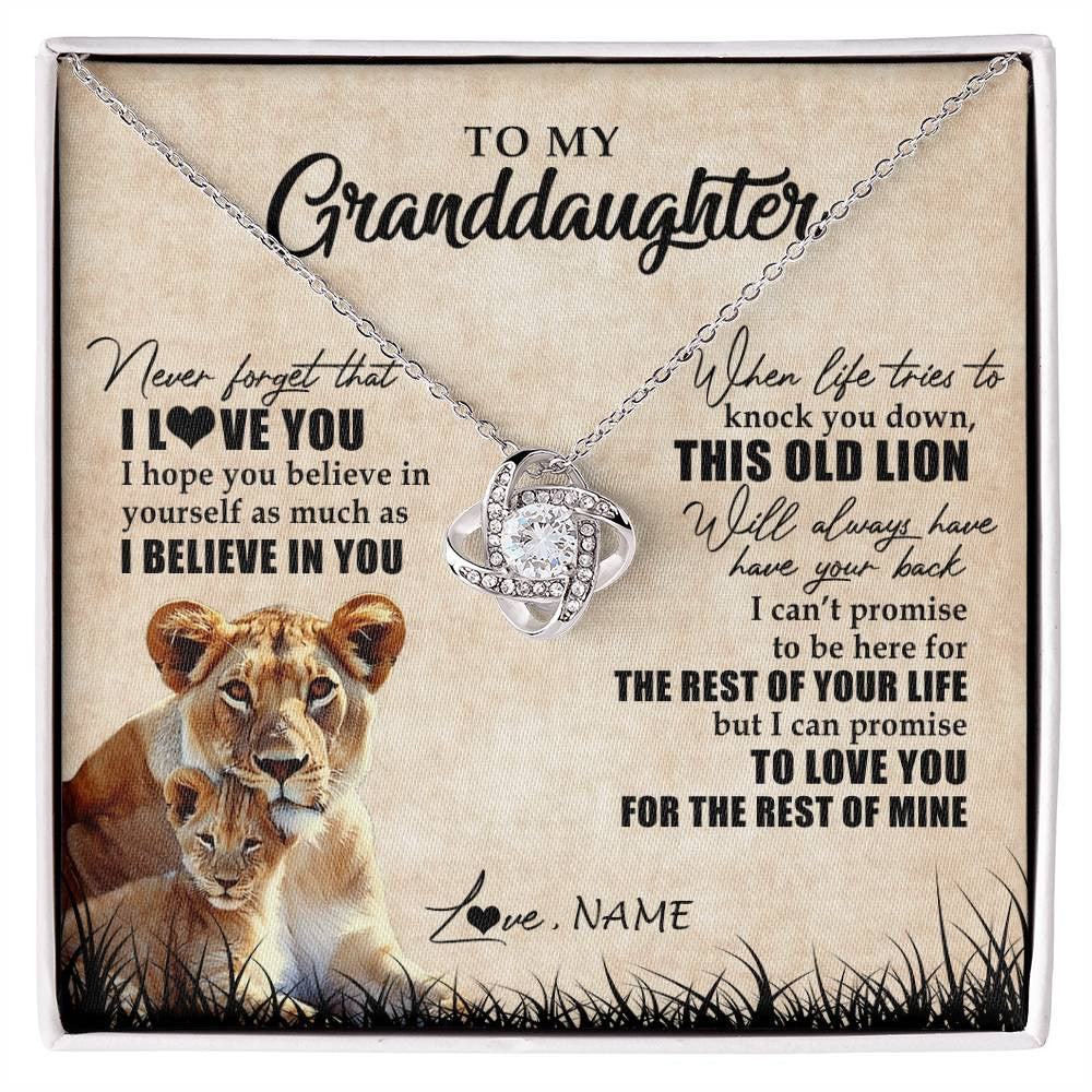 Love Knot Necklace 14K White Gold Finish | Personalized To My Granddaughter Gifts Necklace From Grandma Old Lion Granddaughter Jewelry Birthday Graduation Christmas Customized Gift Box Message Card | teecentury