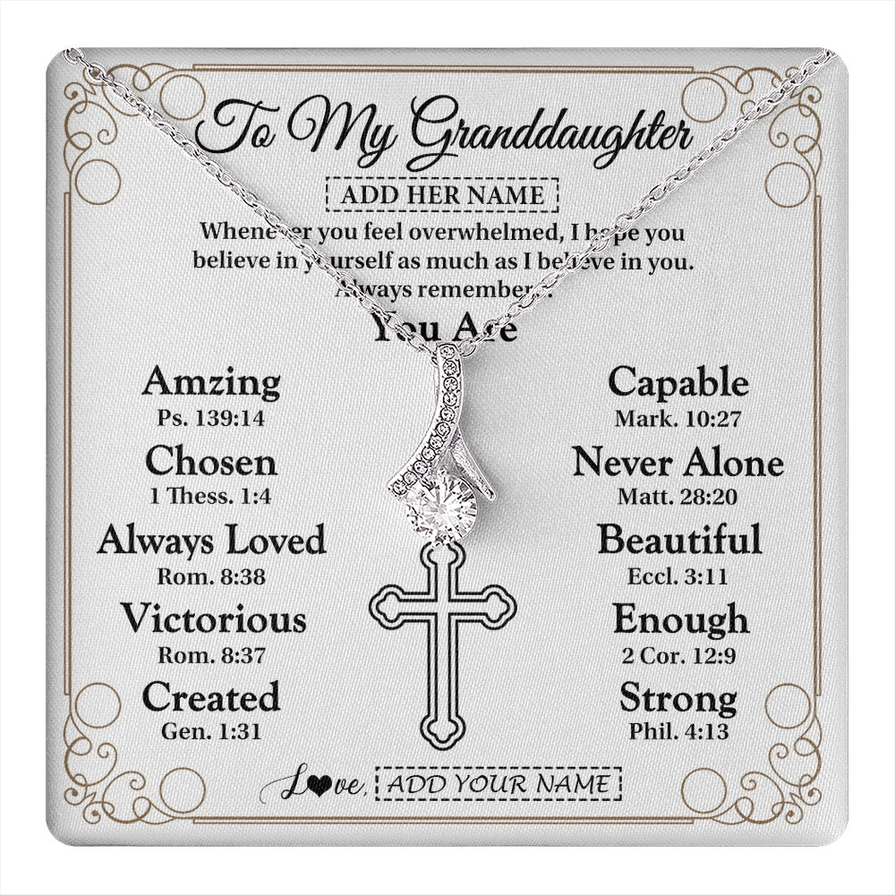 Alluring Beauty Necklace 14K White Gold Finish | 1 | Personalized To My Granddaughter Gifts Necklace From Grandma Papa Christ Christian Gifts For Granddaughter Birthday Christmas Graduation Gift Box Message Card | https://teecentury.