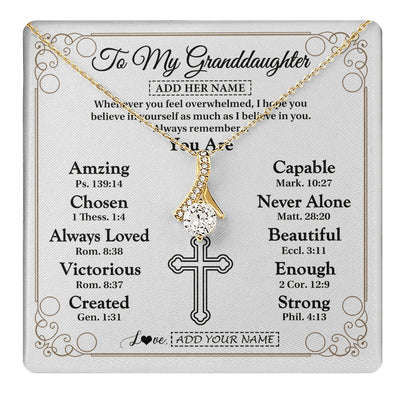 Alluring Beauty Necklace 18K Yellow Gold Finish | 1 | Personalized To My Granddaughter Gifts Necklace From Grandma Papa Christ Christian Gifts For Granddaughter Birthday Christmas Graduation Gift Box Message Card | https://teecentury.