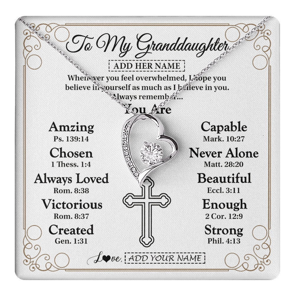 Forever Love Necklace 14K White Gold Finish | 1 | Personalized To My Granddaughter Gifts Necklace From Grandma Papa Christ Christian Gifts For Granddaughter Birthday Christmas Graduation Gift Box Message Card | https://teecentury.