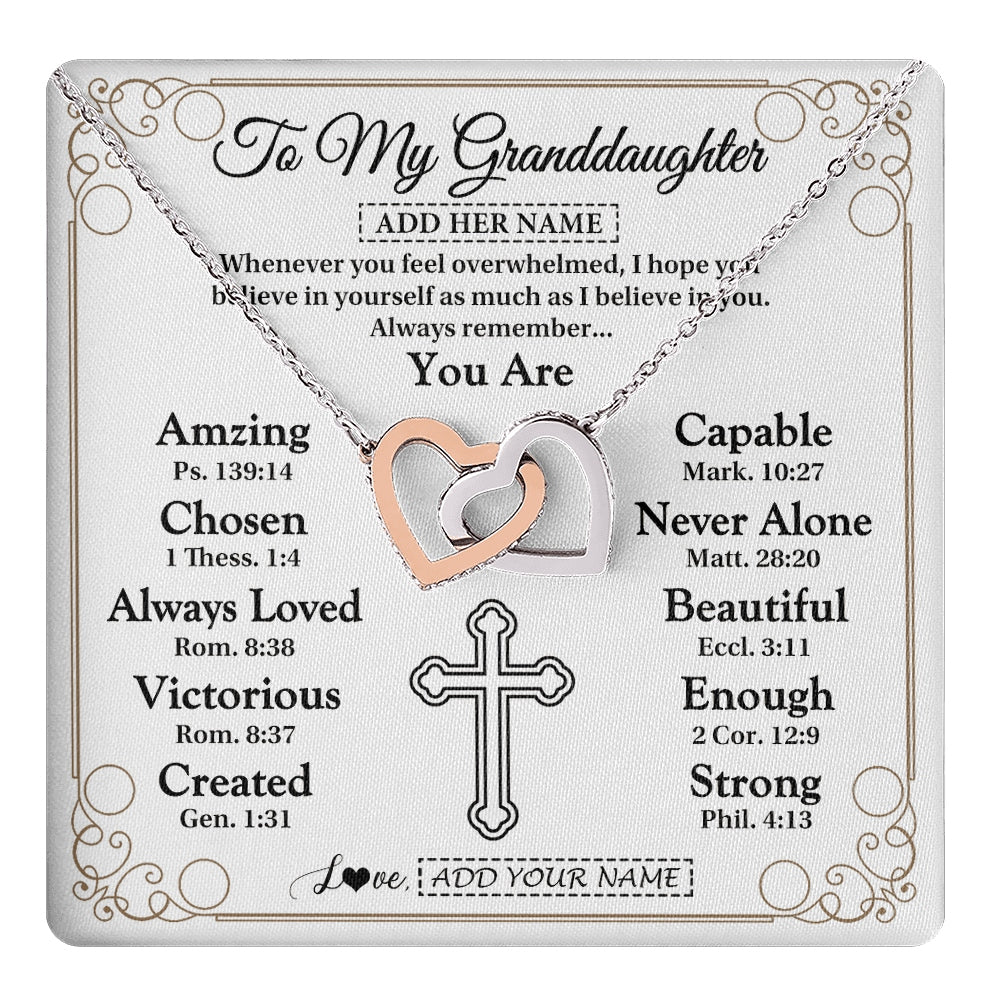 Interlocking Hearts Necklace Stainless Steel & Rose Gold Finish | 1 | Personalized To My Granddaughter Gifts Necklace From Grandma Papa Christ Christian Gifts For Granddaughter Birthday Christmas Graduation Gift Box Message Card | https://teecentury.