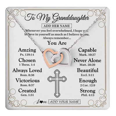 Interlocking Hearts Necklace Stainless Steel & Rose Gold Finish | 1 | Personalized To My Granddaughter Gifts Necklace From Grandma Papa Christ Christian Gifts For Granddaughter Birthday Christmas Graduation Gift Box Message Card | https://teecentury.