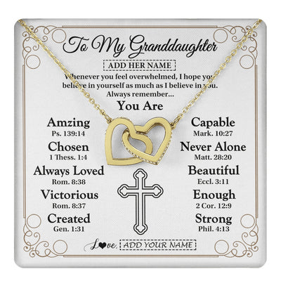Interlocking Hearts Necklace 18K Yellow Gold Finish | 1 | Personalized To My Granddaughter Gifts Necklace From Grandma Papa Christ Christian Gifts For Granddaughter Birthday Christmas Graduation Gift Box Message Card | https://teecentury.
