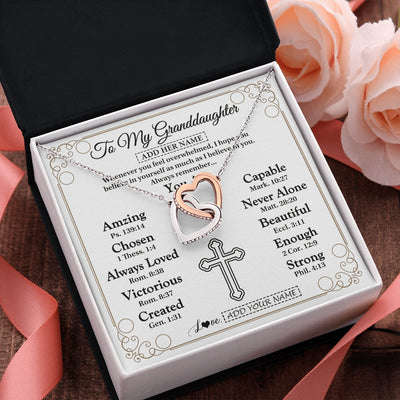 Interlocking Hearts Necklace Stainless Steel & Rose Gold Finish | 2 | Personalized To My Granddaughter Gifts Necklace From Grandma Papa Christ Christian Gifts For Granddaughter Birthday Christmas Graduation Gift Box Message Card | https://teecentury.