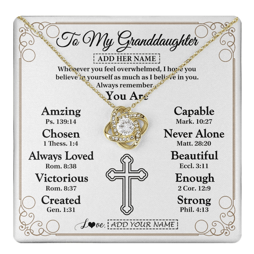 Love Knot Necklace 18K Yellow Gold Finish | 1 | Personalized To My Granddaughter Gifts Necklace From Grandma Papa Christ Christian Gifts For Granddaughter Birthday Christmas Graduation Gift Box Message Card | https://teecentury.