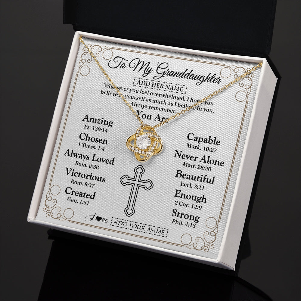 Love Knot Necklace 18K Yellow Gold Finish | 2 | Personalized To My Granddaughter Gifts Necklace From Grandma Papa Christ Christian Gifts For Granddaughter Birthday Christmas Graduation Gift Box Message Card | https://teecentury.