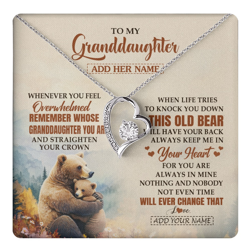 Forever Love Necklace 14K White Gold Finish | 1 | Personalized To My Granddaughter Gifts Necklace From Grandma Whenever Bear Unique Birthday Gifts For Granddaughter Graduation Christmas Gift Box Message Card | teecentury.myshopify