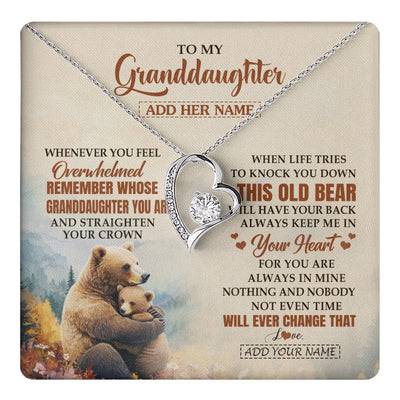 Forever Love Necklace 14K White Gold Finish | 1 | Personalized To My Granddaughter Gifts Necklace From Grandma Whenever Bear Unique Birthday Gifts For Granddaughter Graduation Christmas Gift Box Message Card | teecentury.myshopify