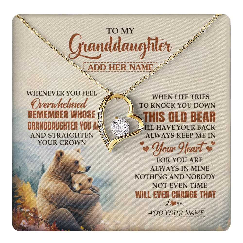 Forever Love Necklace 18K Yellow Gold Finish | 1 | Personalized To My Granddaughter Gifts Necklace From Grandma Whenever Bear Unique Birthday Gifts For Granddaughter Graduation Christmas Gift Box Message Card | teecentury.myshopify