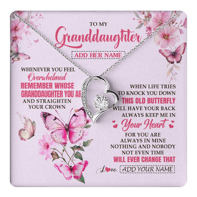 Forever Love Necklace 14K White Gold Finish | 1 | Personalized To My Granddaughter Gifts Necklace From Grandma Whenever Butterfly Unique Birthday Gifts Granddaughter Graduation Christmas Gift Box Message Card | teecentury.myshopify