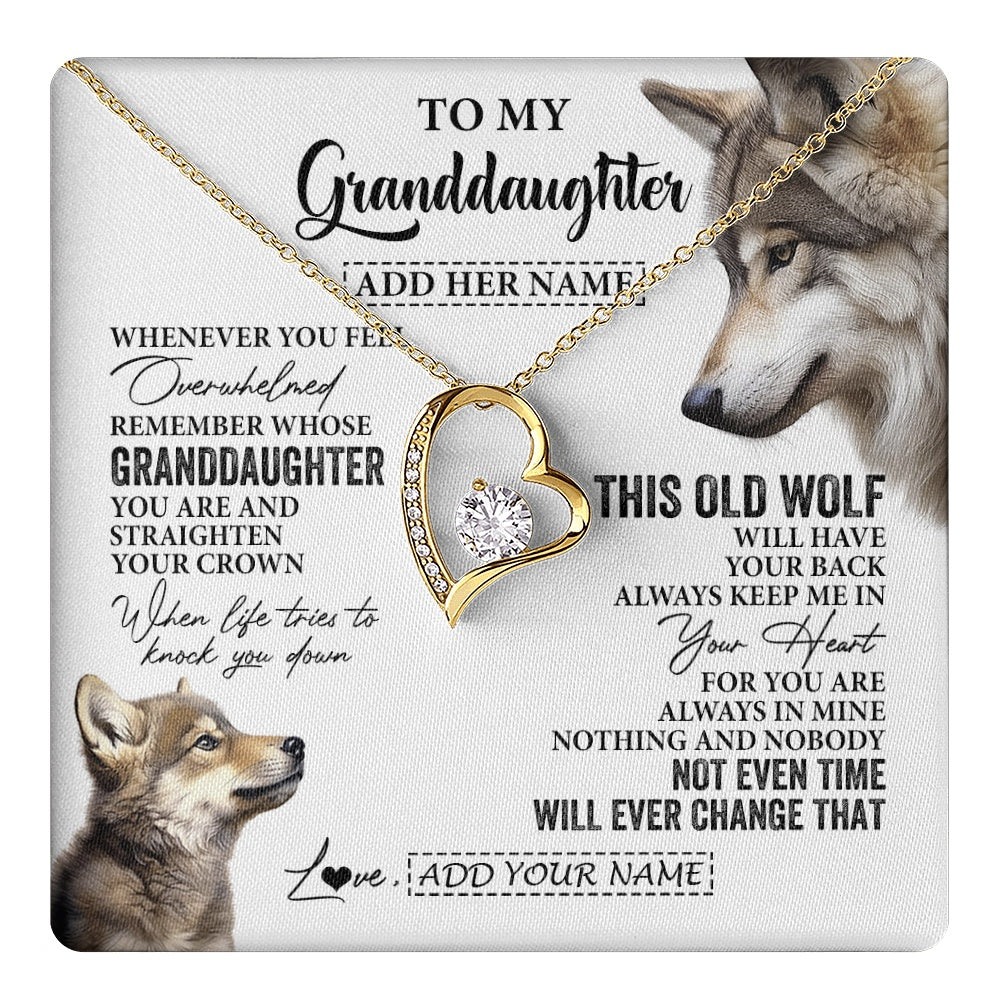 Forever Love Necklace 18K Yellow Gold Finish | 1 | Personalized To My Granddaughter Gifts Necklace From Grandma Whenever Wolf Unique Birthday For Granddaughter Graduation Christmas Custom Gift Box Message Card | https://teecentury.